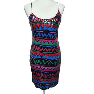 Cache Silk Sequins Multi Color Dress